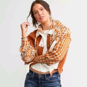 Miss me Floral laced hooded Pieced Denim Jacket sz S